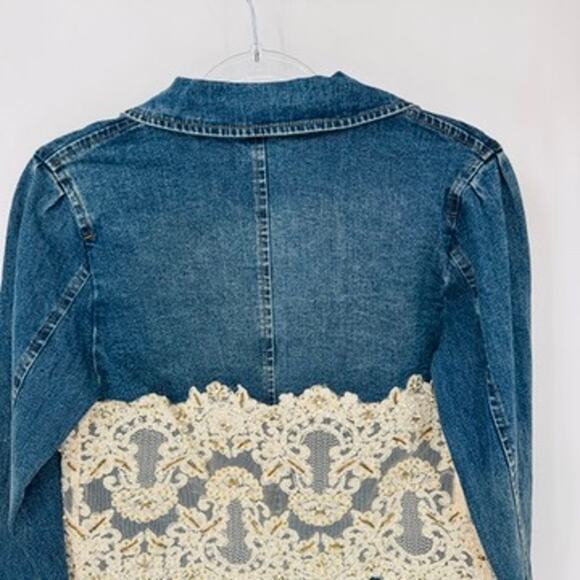 Vintage Berek 2 Takako Sakon Jean Jacket Womens Small Blue Lace Bead Trim Cotton - Picture 8 of 11
